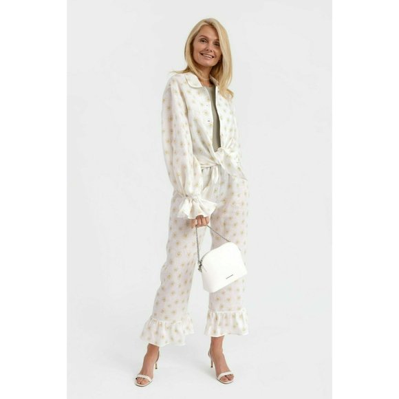 Sleeper Other - Sleeper Womens Rumba Linen Lounge Suit Medium Daisies White Yellow